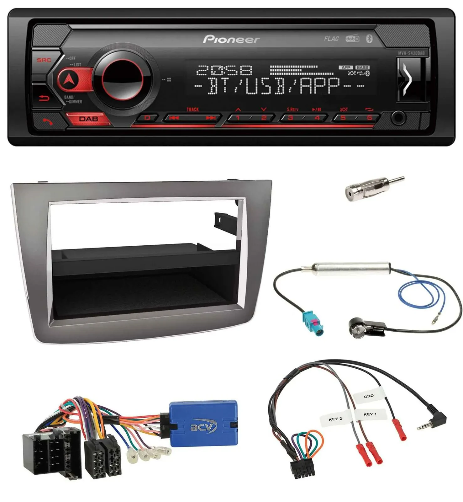 Автомагнитола Pioneer USB, DAB, Bluetooth для Alfa Romeo Mito (955, 2013–2018) с поддержкой кнопок на руле, ISO