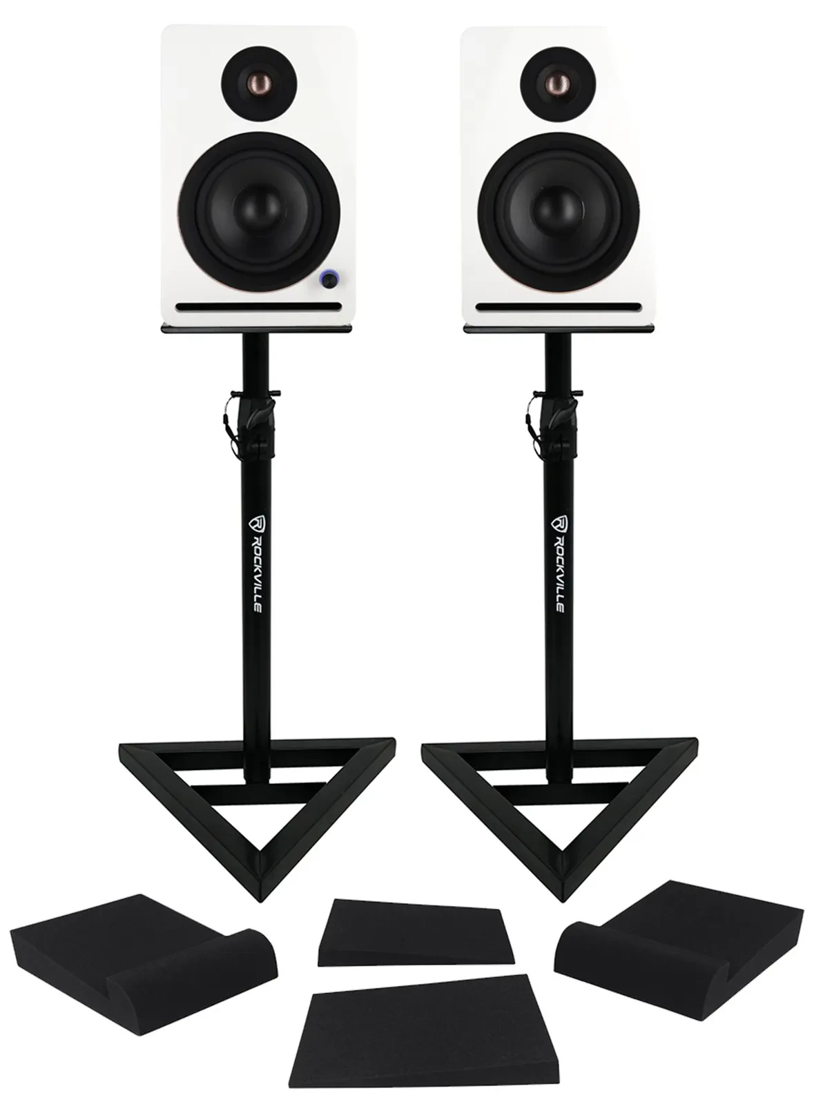 Студийный монитор активный Rockville APM5W V2 5.25" USB/Bluetooth (набор, пара) со стойками RVSM1 и изоляторами RRS190S белые