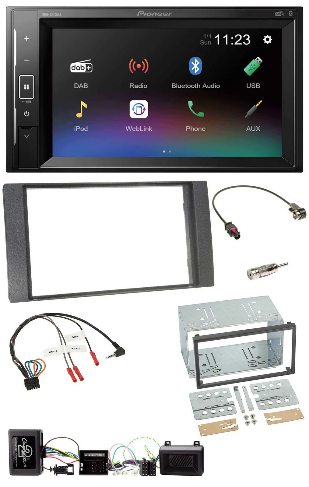 Автомагнитола Pioneer 2DIN, DAB, Bluetooth, USB, для Ford Kuga (2008–2012), антрацит