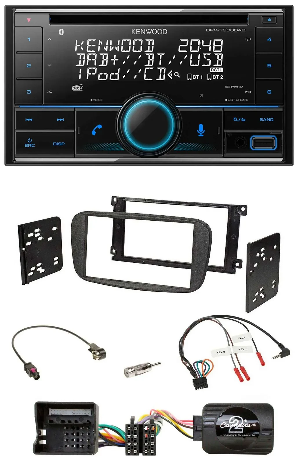 Автомагнитола для Ford Kenwood 2-DIN CD DAB USB Bluetooth, совместимая с кнопками на руле