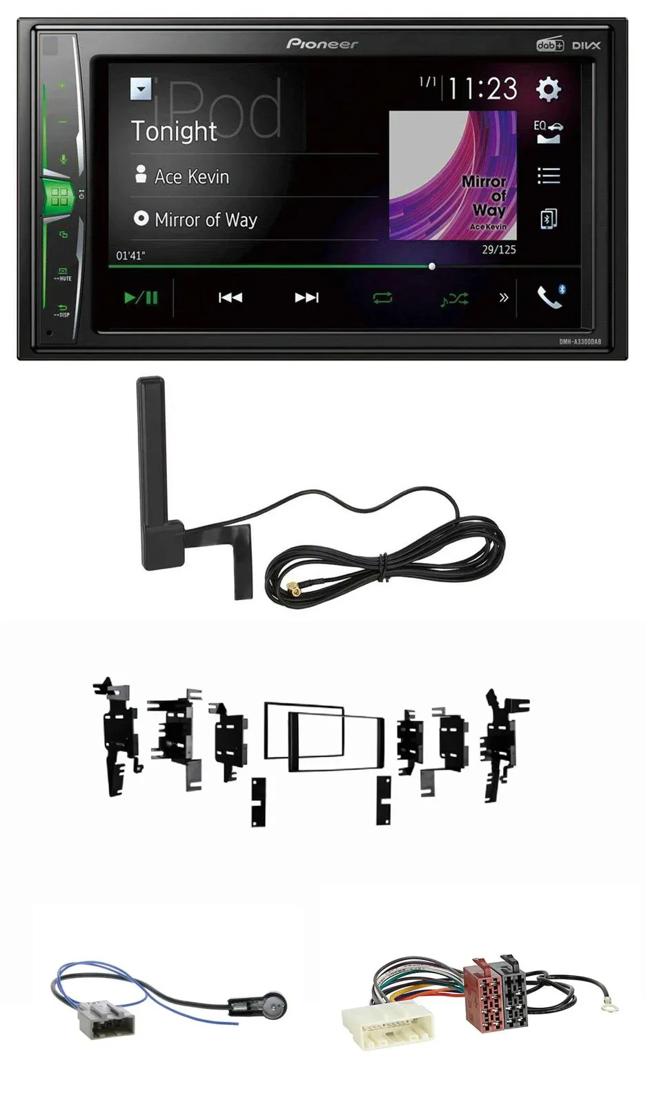 Автомагнитола для Nissan Micra 2013–2017 Pioneer 2DIN, Bluetooth, DAB, MP3, AUX, черный