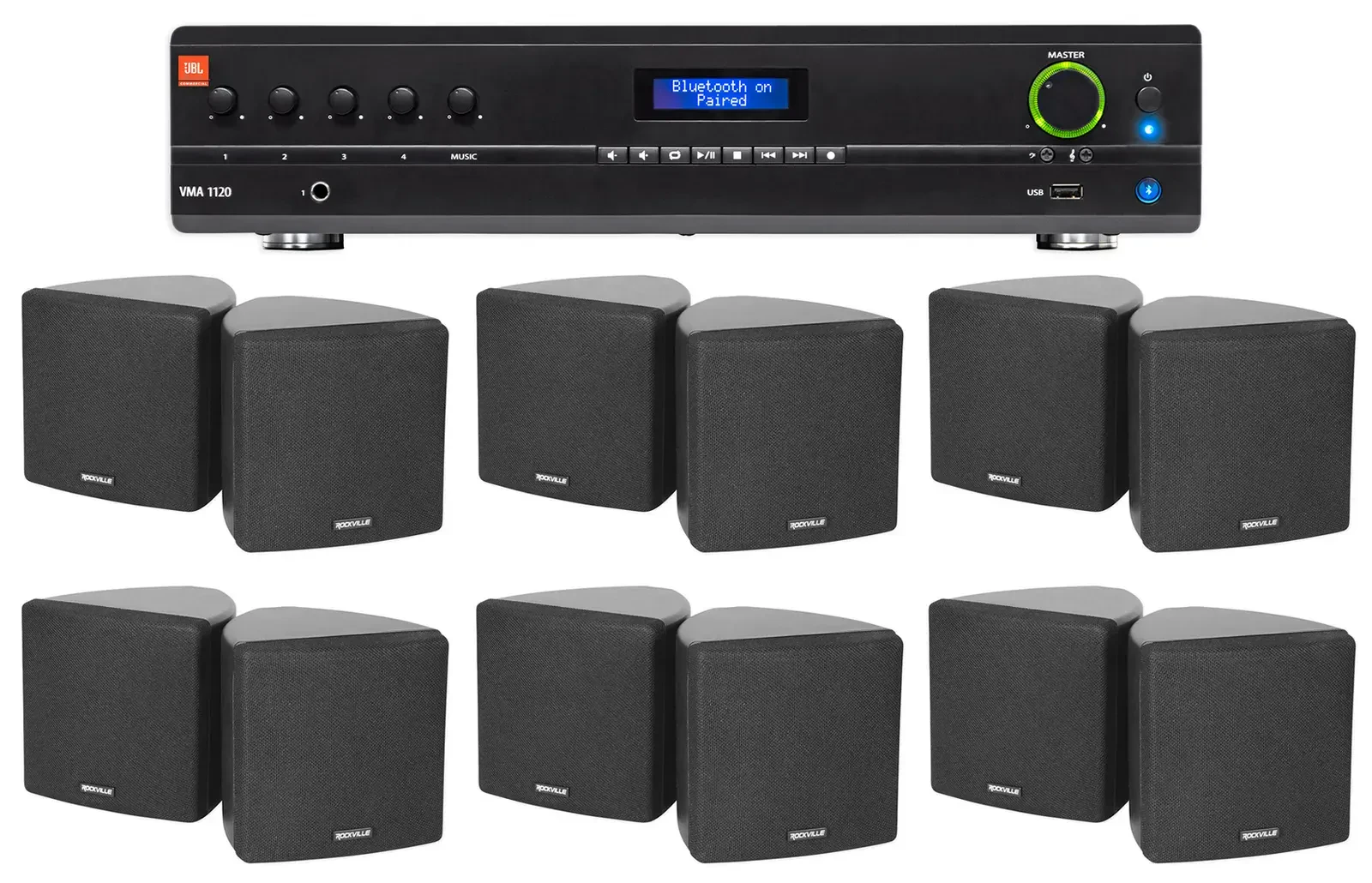 Настенная акустика JBL Cube 70v Black с усилителем (12 штук)