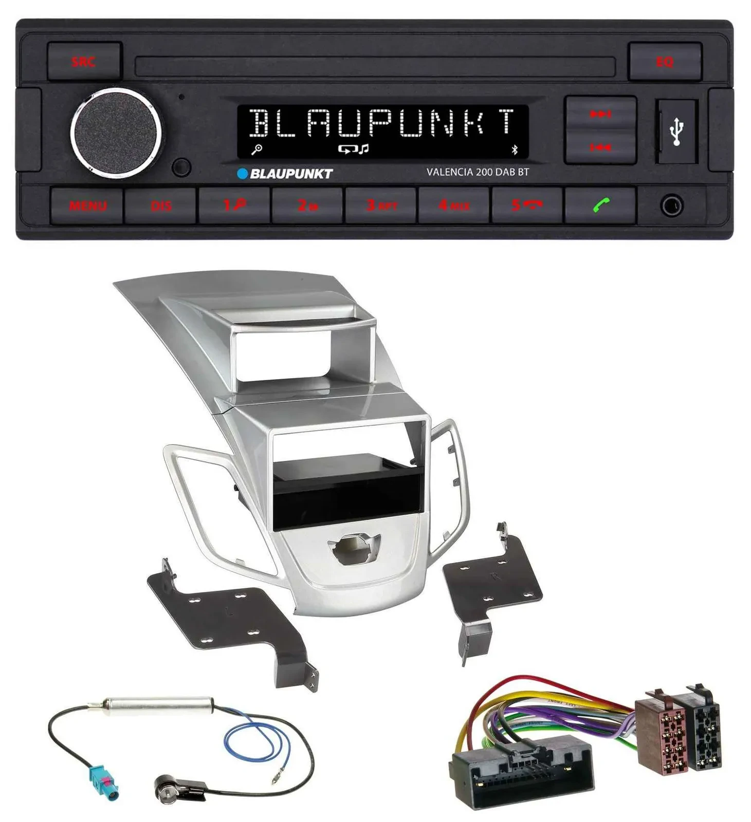 Автомагнитола для Ford Fiesta Blaupunkt DAB, Bluetooth, USB, MP3, дисплей, серебристая (2010–2017)