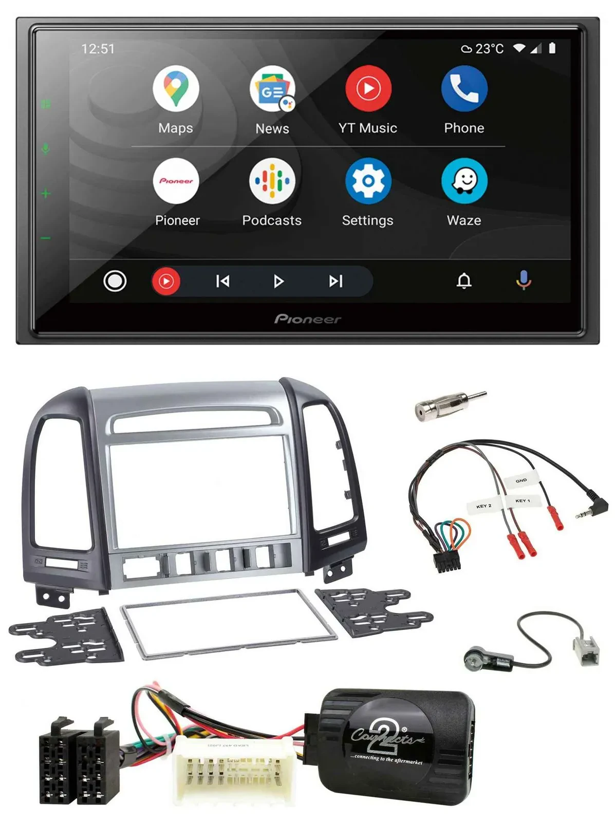 Pioneer USB 2DIN DAB Lenkrad Bluetooth Autoradio für Hyundai Santa Fe 4 Schalter