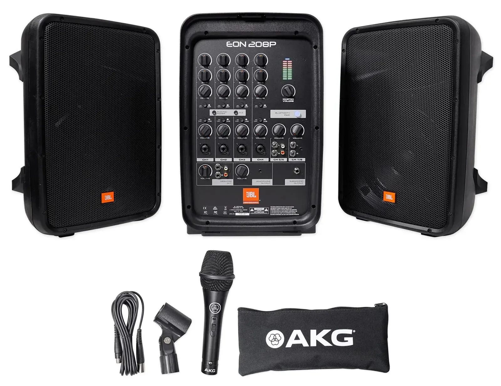JBL EON208P (2) 8" Church Speakers+Bluetooth+Mixer+Mic For Church Sound Systems