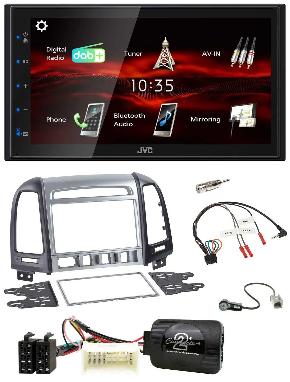 JVC USB Bluetooth Lenkrad DAB 2DIN Autoradio für Hyundai Santa Fe 4 Schalter 200