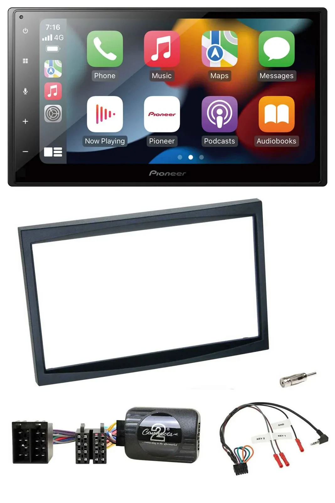 Pioneer DAB Bluetooth 2DIN USB Lenkrad Autoradio für Citroen C3 C2 Berlingo schw