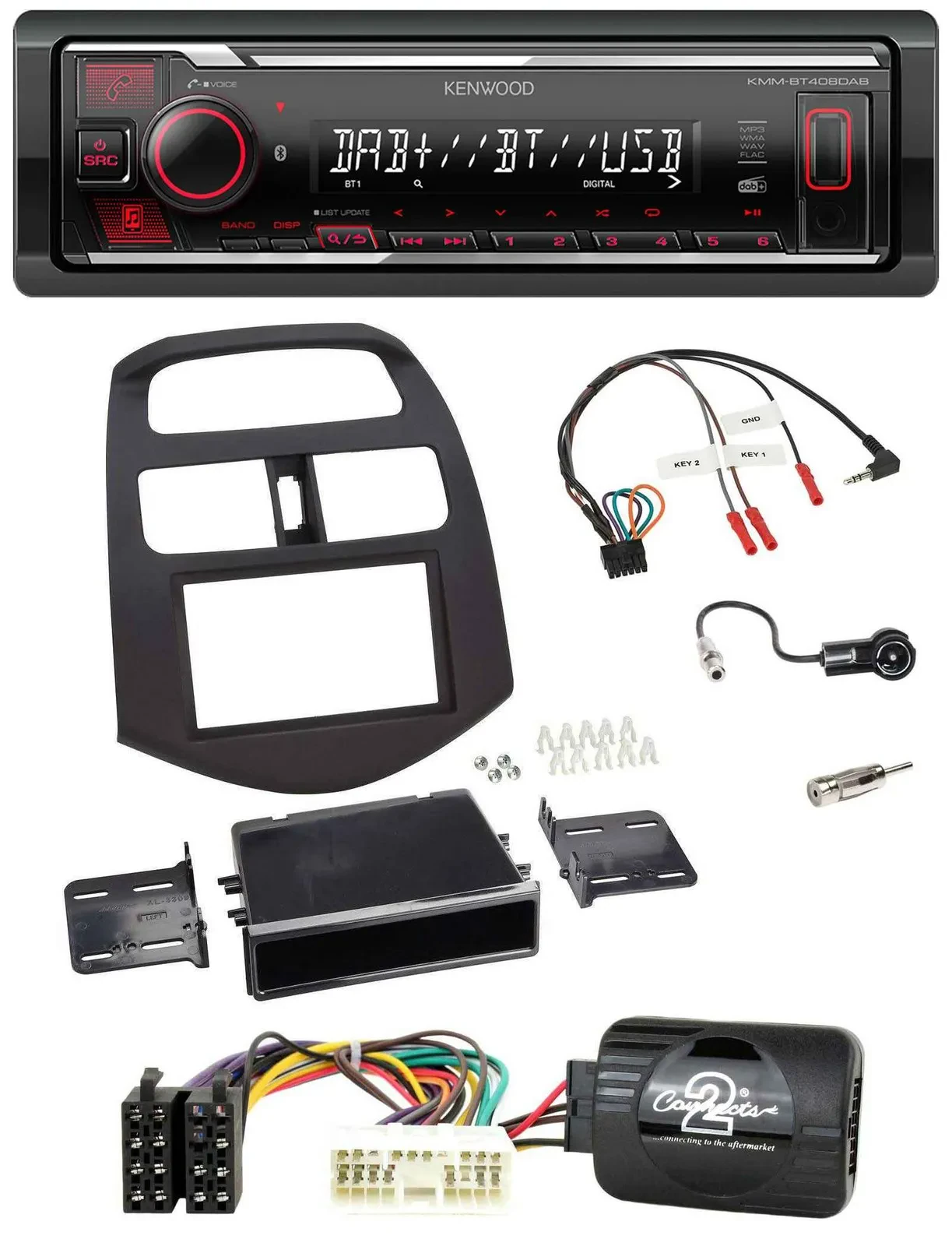Kenwood Lenkrad Bluetooth USB DAB Autoradio für Chevrolet Spark KLM 2012-2013