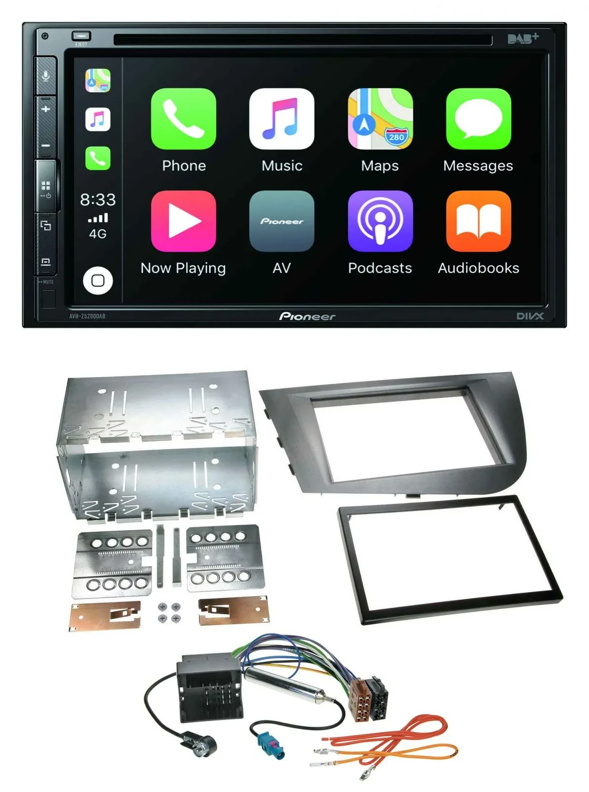 Pioneer DVD 2DIN MP3 DAB Bluetooth USB Autoradio für Seat Leon 2005-2009 silber