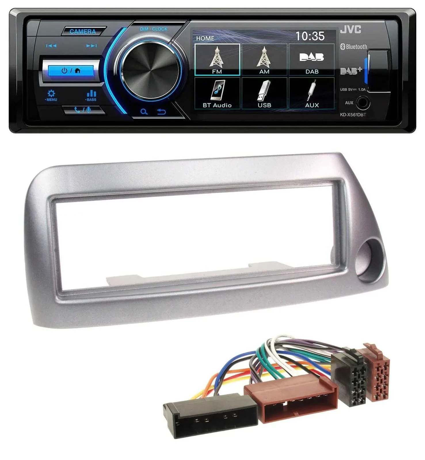 Автомагнитола JVC Bluetooth MP3 USB DAB для Ford Ka до 2008, серебристый металлик