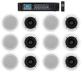 Rockville 6-Zone 70v Amplifier+(12) 5.25" White 2Way Restaurant Ceiling Speakers