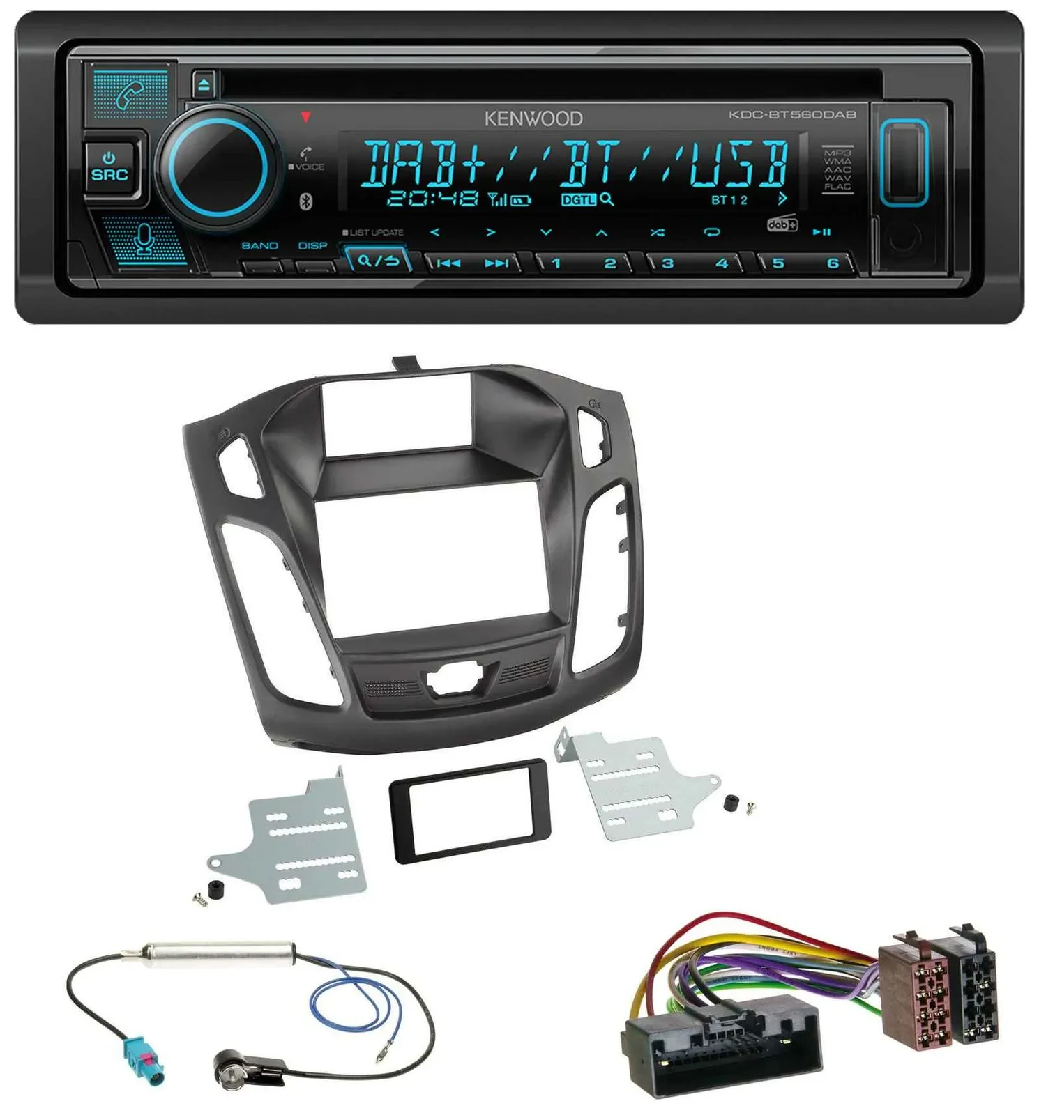 Автомагнитола для Ford Focus (DYB, 2011–2014) Kenwood Bluetooth, DAB, CD, MP3, USB