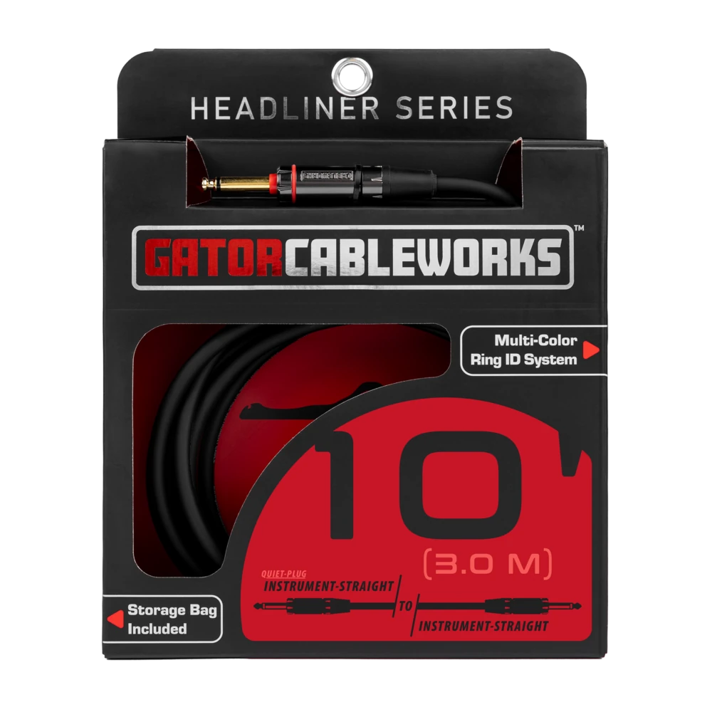 Инструментальный кабель Gator GCWH-INS-10QT Headliner Series Black 3 м