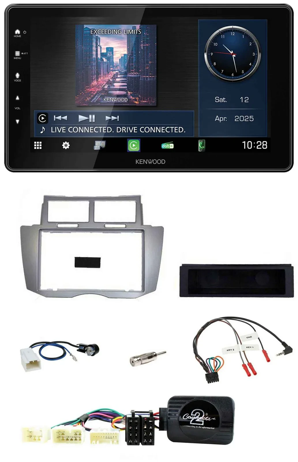 Kenwood Lenkrad Bluetooth USB DAB Autoradio für Toyota Yaris 2007-2011 silber