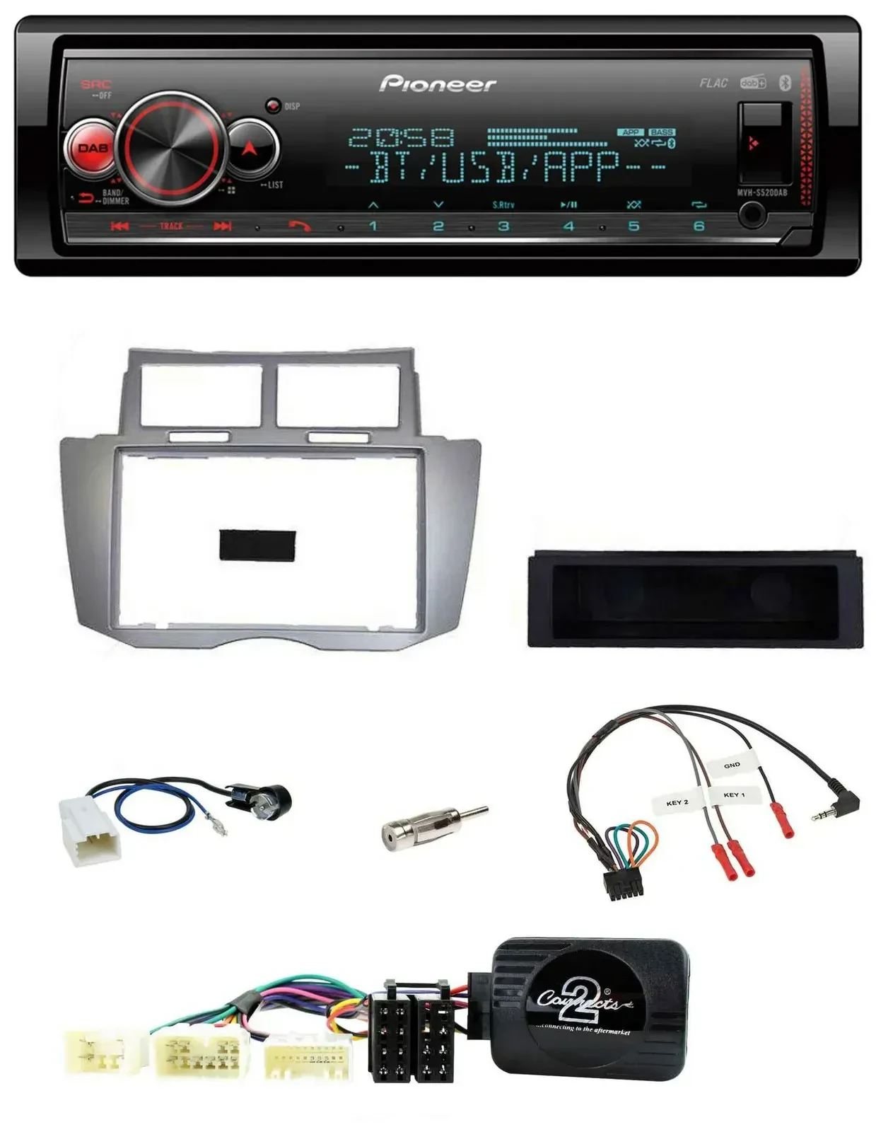 Автомагнитола Pioneer Bluetooth USB DAB для Toyota Yaris 2007–2011 серебристая