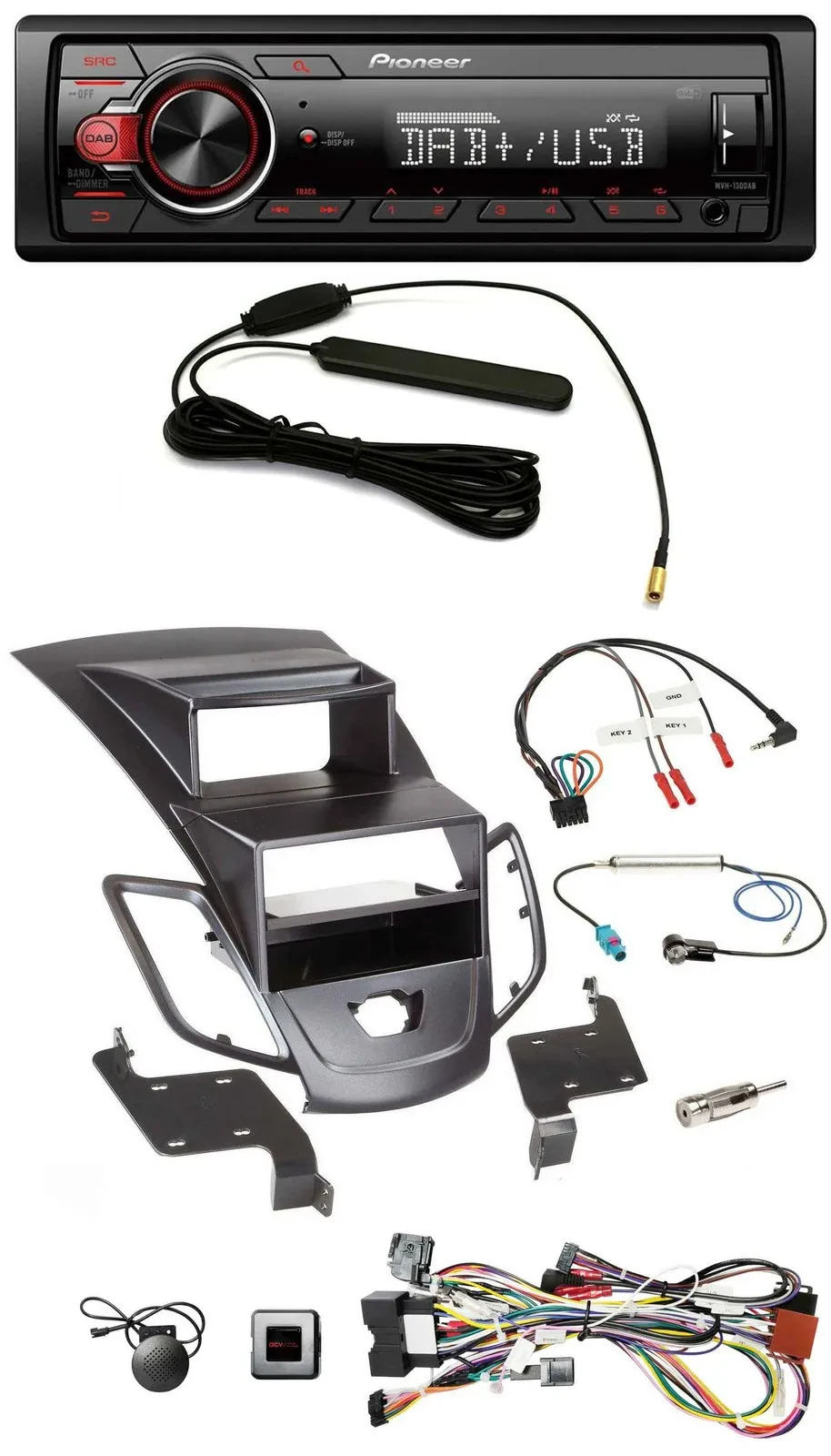 Pioneer MP3 DAB 1DIN Lenkrad USB Autoradio für Ford Fiesta 08-10 Display schwarz