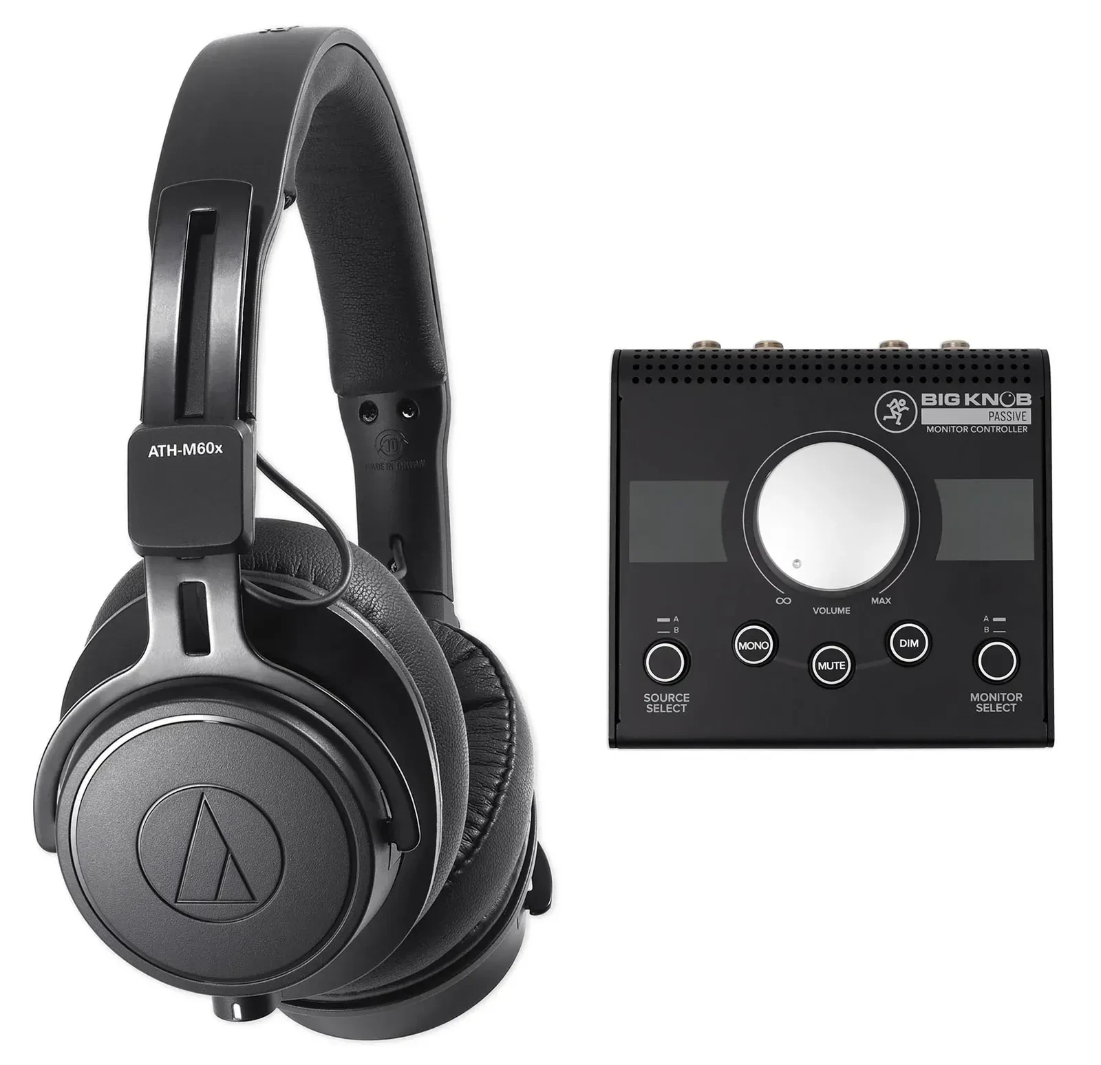 Audio Technica ATH-M60X Studio Headphones+Mackie Big Knob Monitor Controller