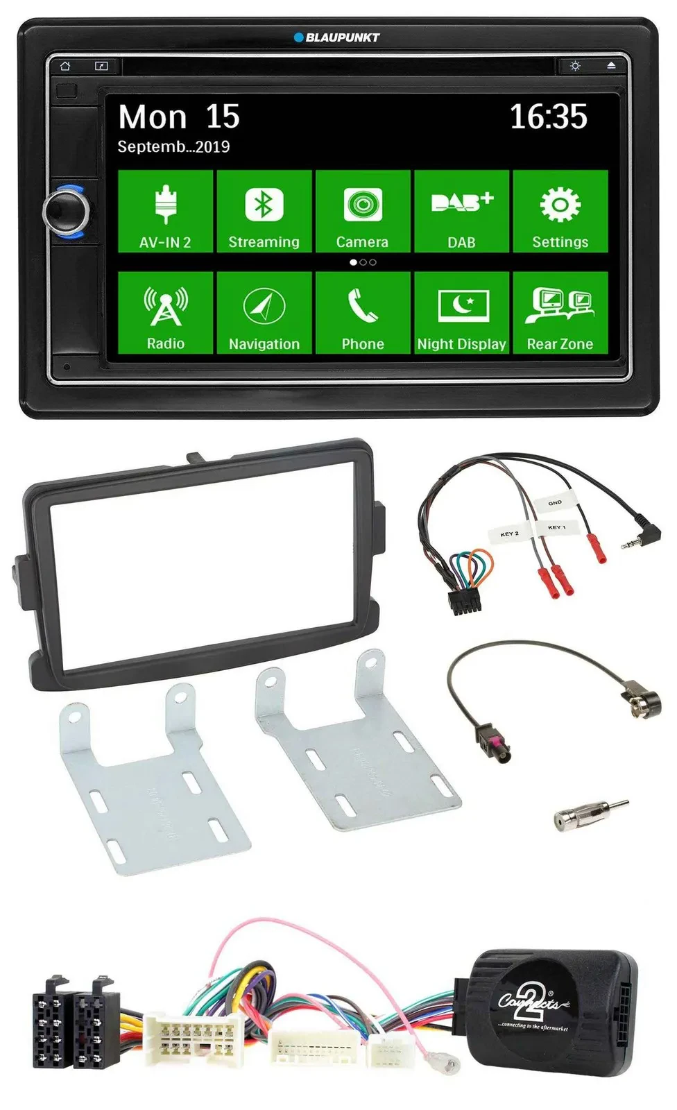 Автомагнитола Blaupunkt 2DIN Bluetooth DAB USB навигация TMC для Dacia (с 2012), черный