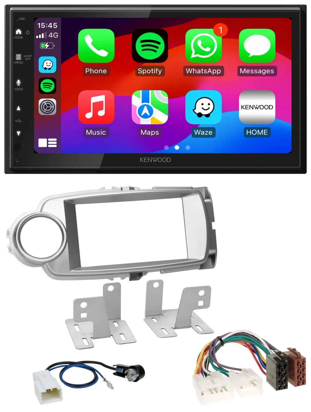 Автомагнитола Kenwood 2-DIN DAB Bluetooth USB для Toyota Yaris 2011–2014 серебристая