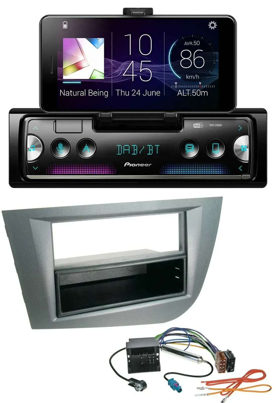 Автомагнитола для Seat Leon (с 2005) Pioneer USB MP3 Bluetooth DAB, темно-серый металлик