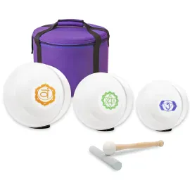 Поющие чаши keepdrum Quarz Klangschalen-Set 3-Chakren (набор, 3 шт.), разноцветные, с аксессуарами