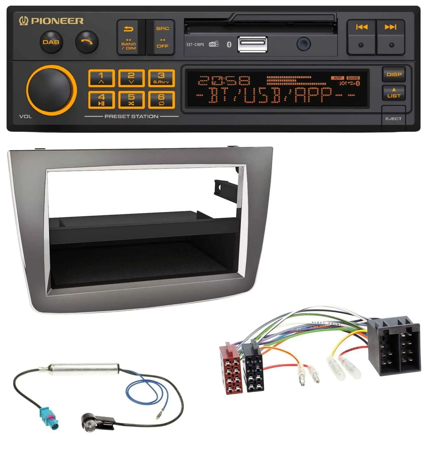 Автомагнитола Pioneer DAB, USB, Bluetooth для Alfa Romeo MiTo 955 (2008–2014) ISO, тёмный