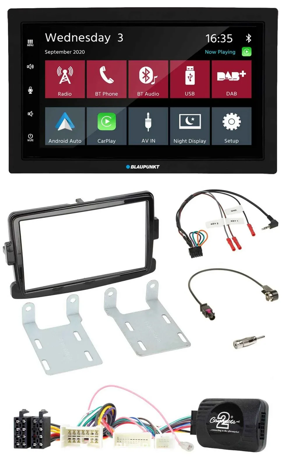 Blaupunkt DAB Bluetooth USB Lenkrad 2DIN Autoradio für Dacia ab 2012 piano schwa