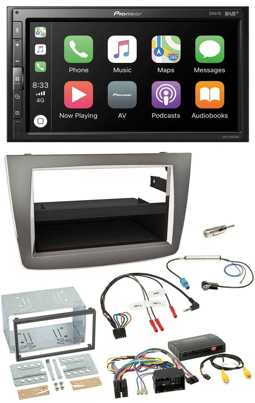 Pioneer USB Lenkrad DAB 2DIN Bluetooth Autoradio für Alfa Romeo Mito silber 14-1