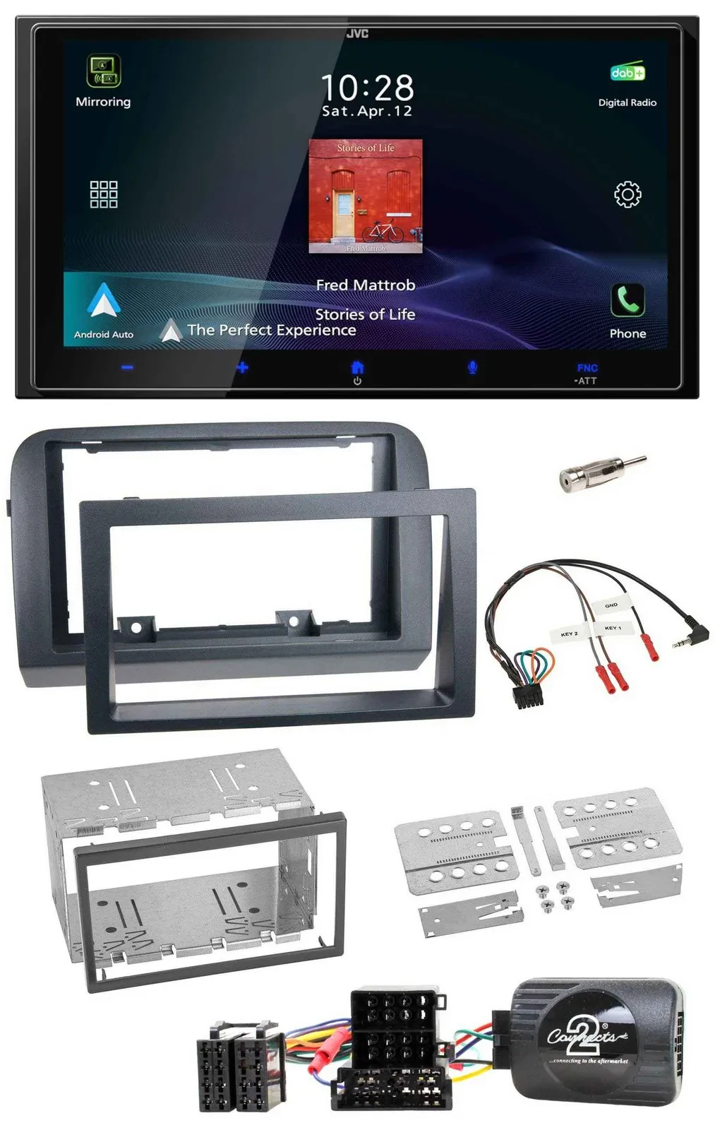 Автомагнитола JVC 2DIN, DAB, Bluetooth, USB для Fiat Croma 2005-2010