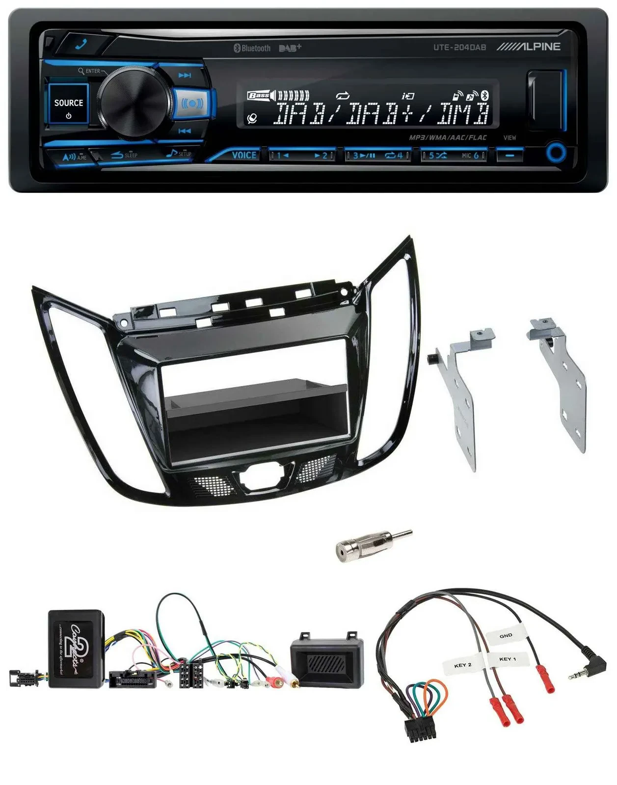 Автомагнитола Alpine USB Bluetooth DAB для Ford C‑Max/Kuga, черный глянец