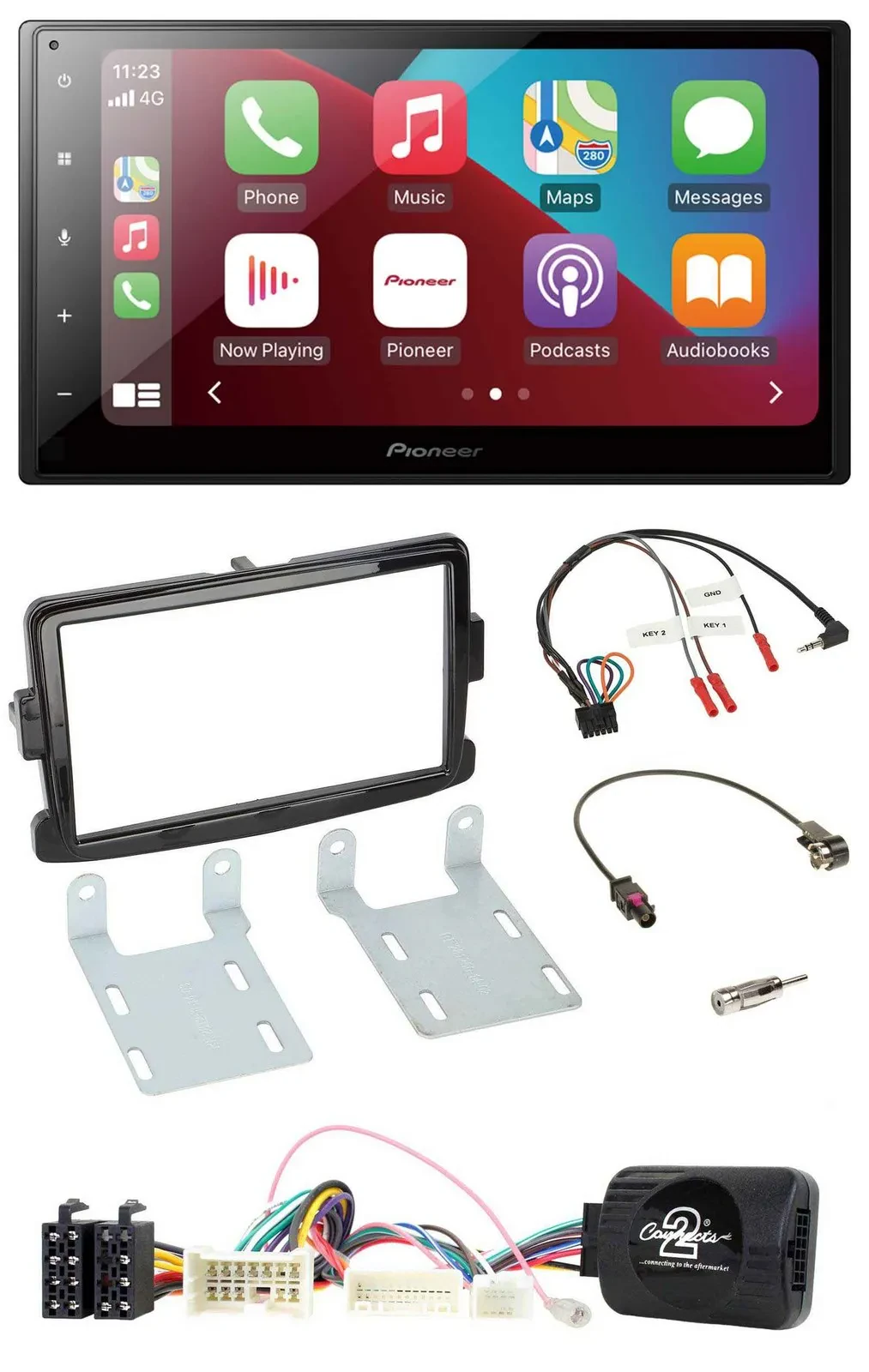 Автомагнитола Pioneer 2 DIN, DAB, Bluetooth, USB, для Dacia (с 2012), цвет: чёрный (piano black)