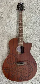 Luna Guitars Gypsy Tattoo Mahogany AcousticElectric Grand Concert Guitar Natural