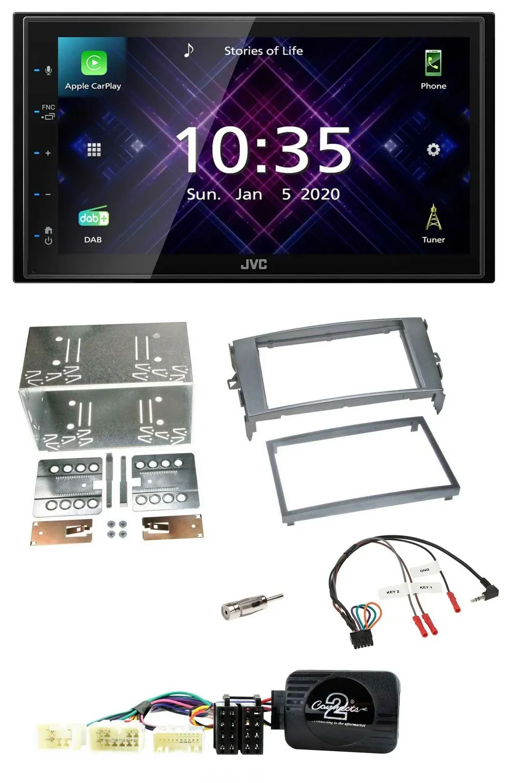 JVC DAB 2DIN Lenkrad Bluetooth USB Autoradio für Toyota Auris 2007-2011 anthrazi