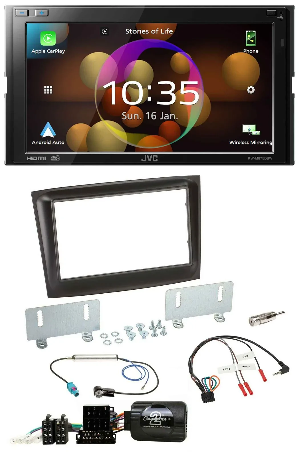 JVC DAB Lenkrad 2DIN Bluetooth USB Autoradio für Fiat Doblo ISO Can-Bus ab 15 sc