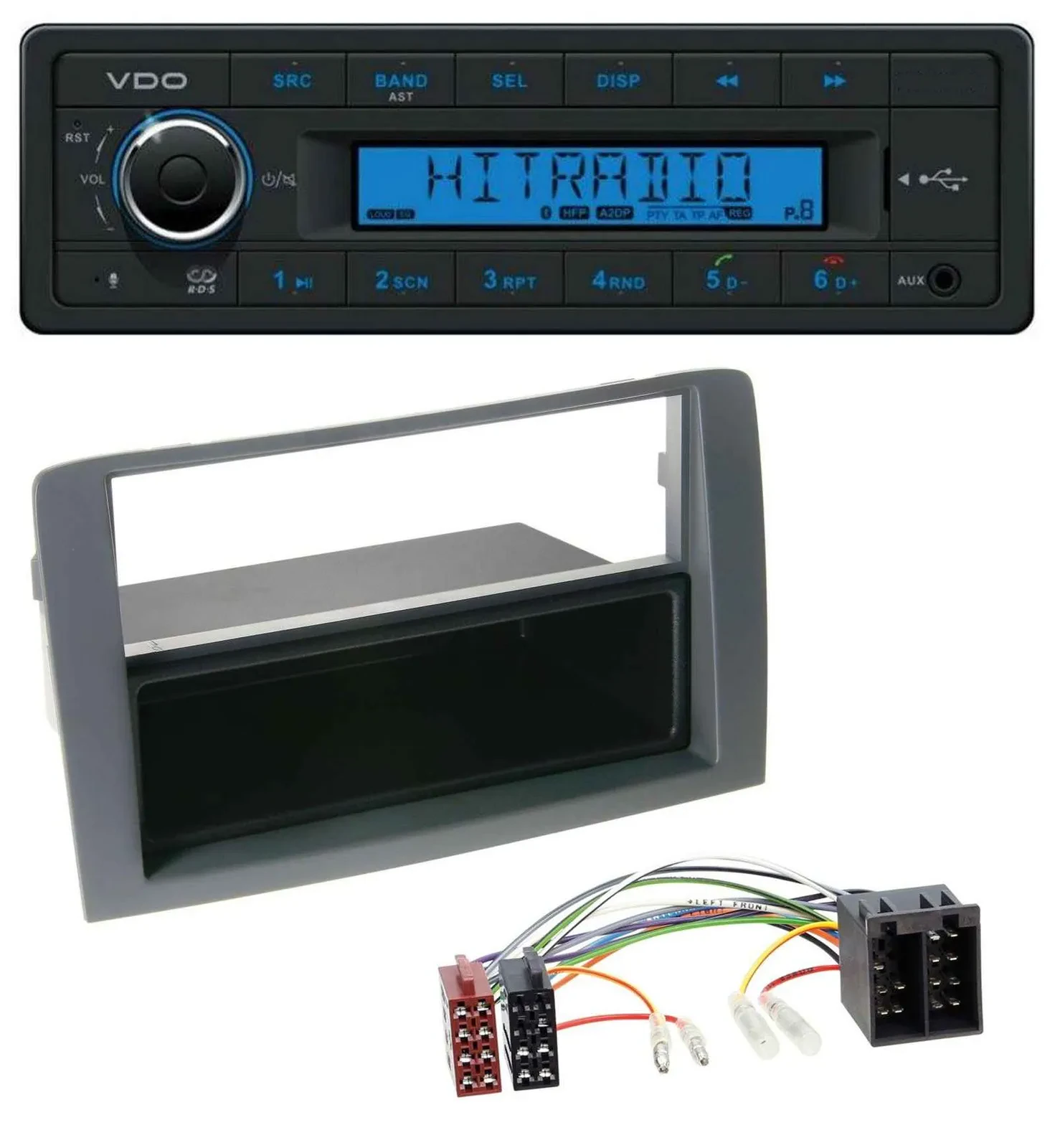 VDO AUX Bluetooth USB MP3 Autoradio für Fiat Idea (350, 03-11) - grau