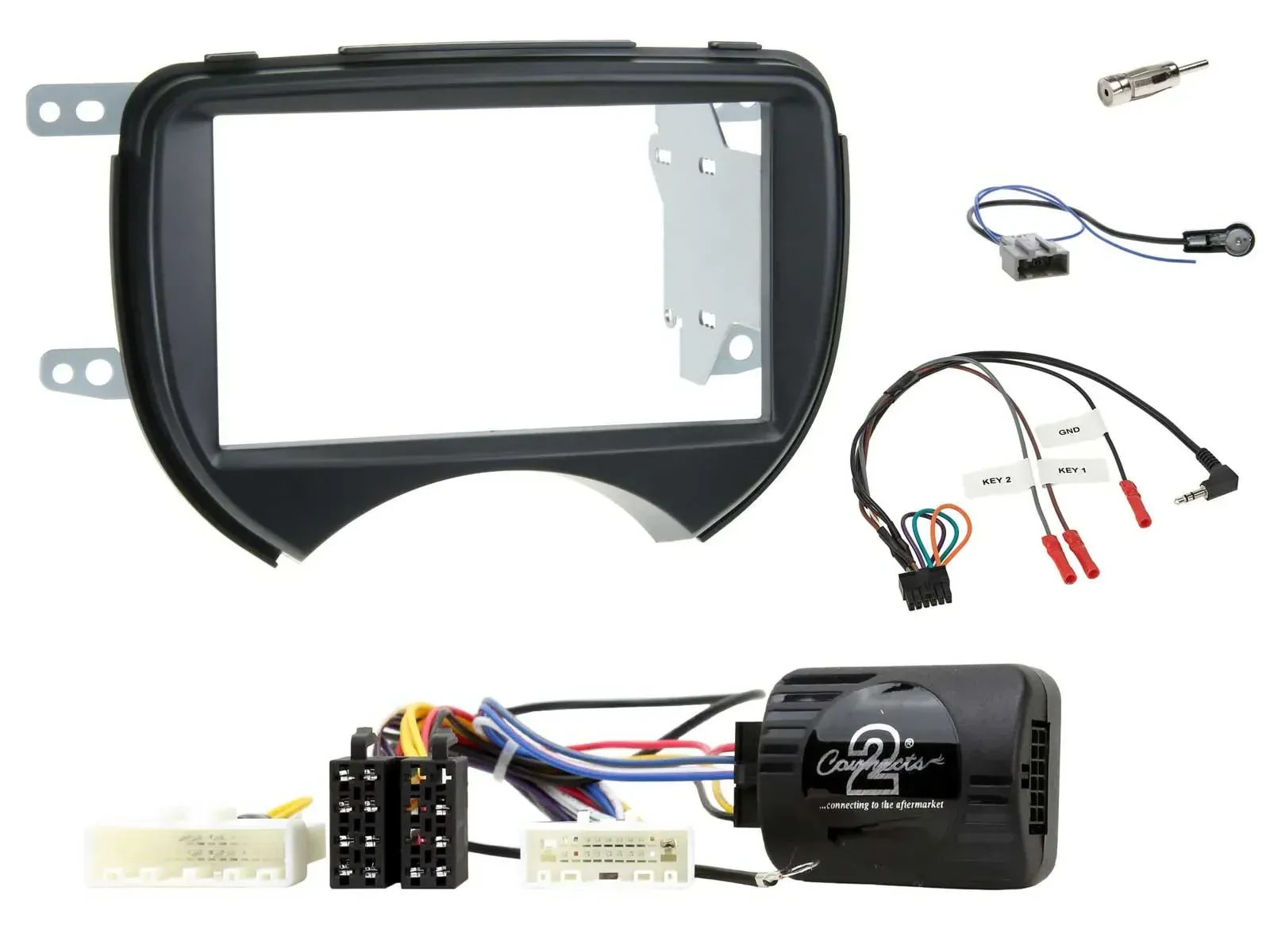 Установочный комплект для автомагнитолы Caraudio24 Double DIN для Nissan Micra (2010–2013), чёрный (набор) с адаптером кнопок на руле