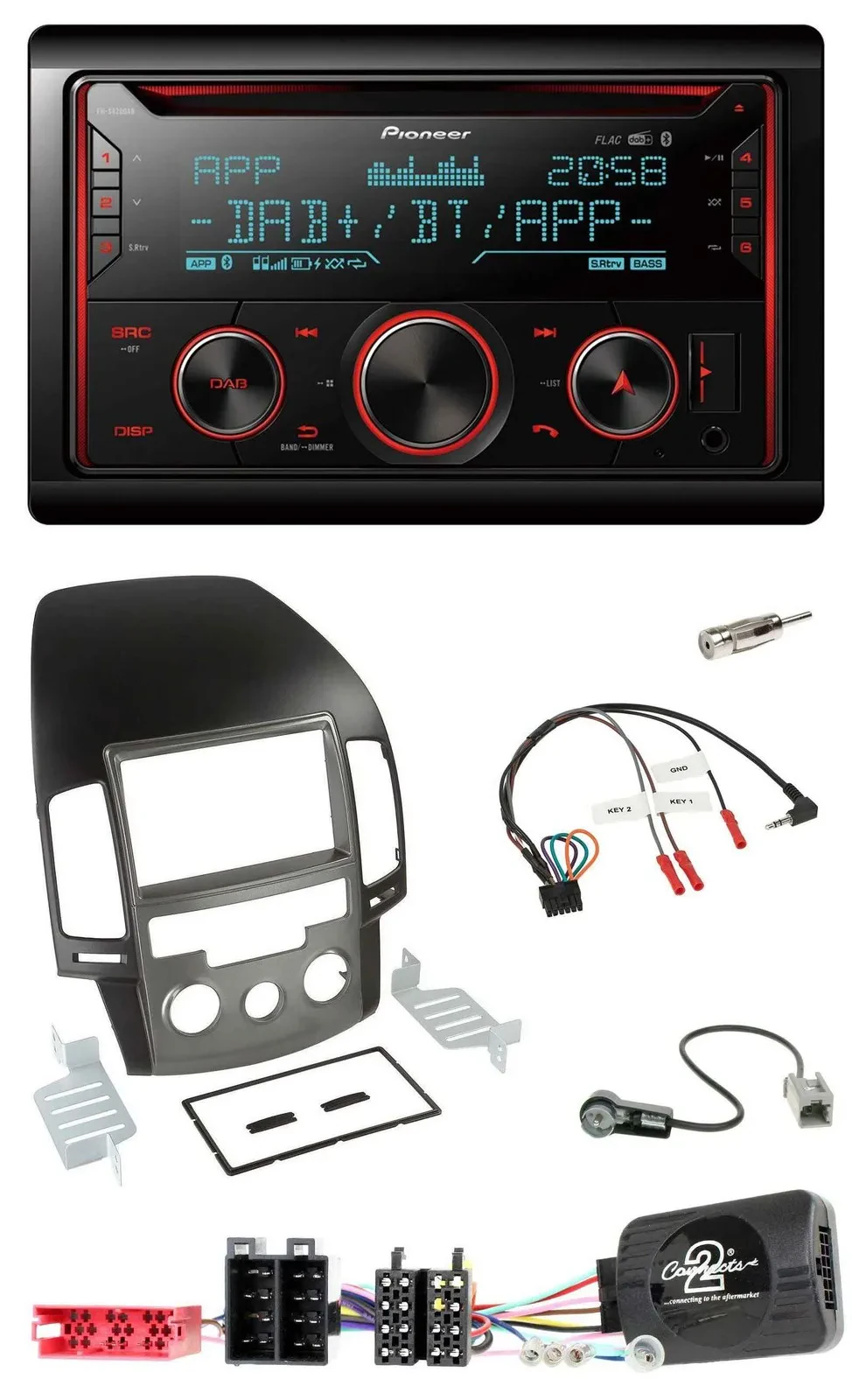 Pioneer 2DIN DAB Lenkrad Bluetooth USB CD Autoradio für Hyundai i30 ab 2009