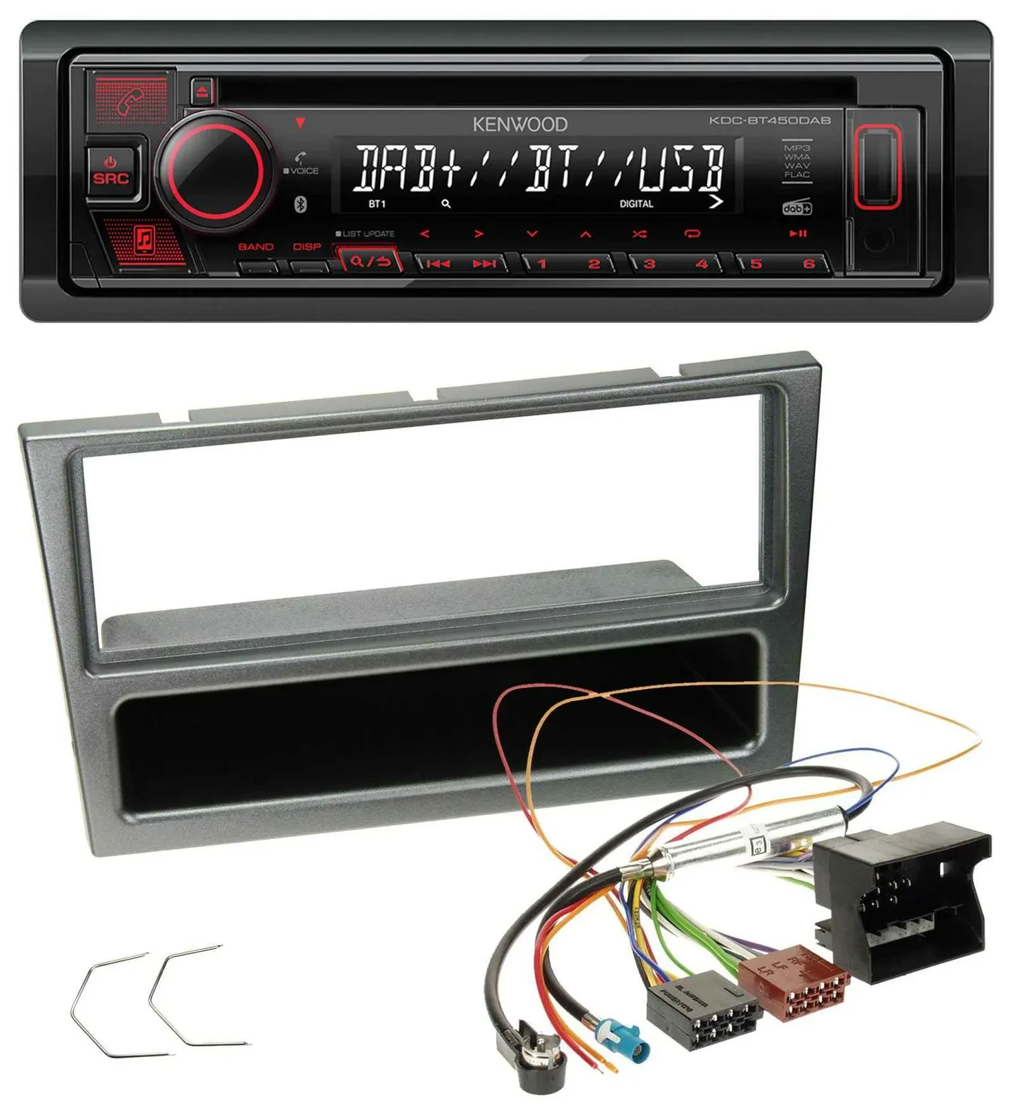 Автомагнитола Kenwood CD/MP3, USB, Bluetooth, DAB для Opel Corsa C (Quadlock, 2004–2006)