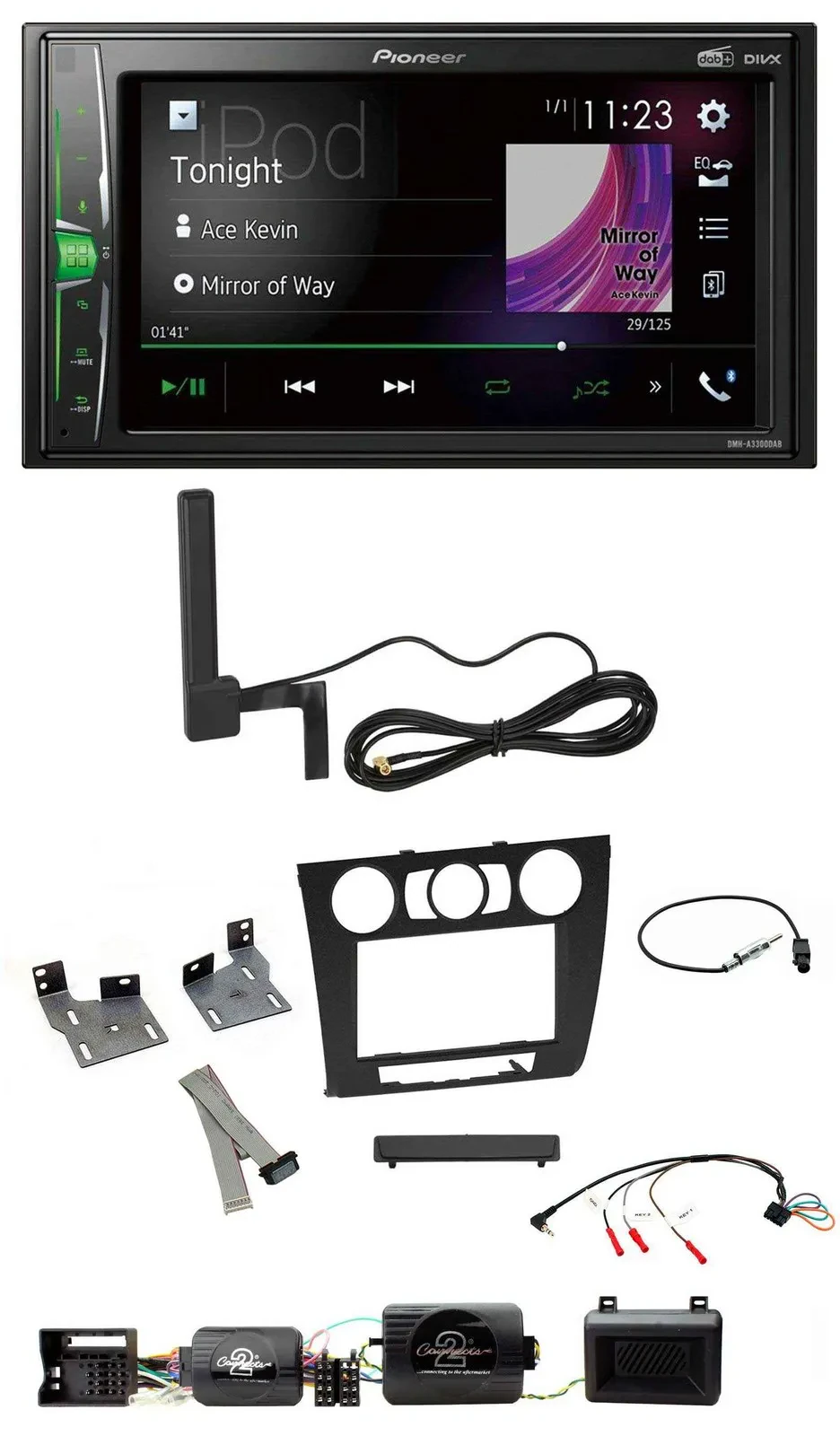 Автомагнитола для BMW 1 Series (E87) Pioneer 2-DIN, Bluetooth, DAB, поддержка кнопок на руле, совместима с PDC, для механического климата