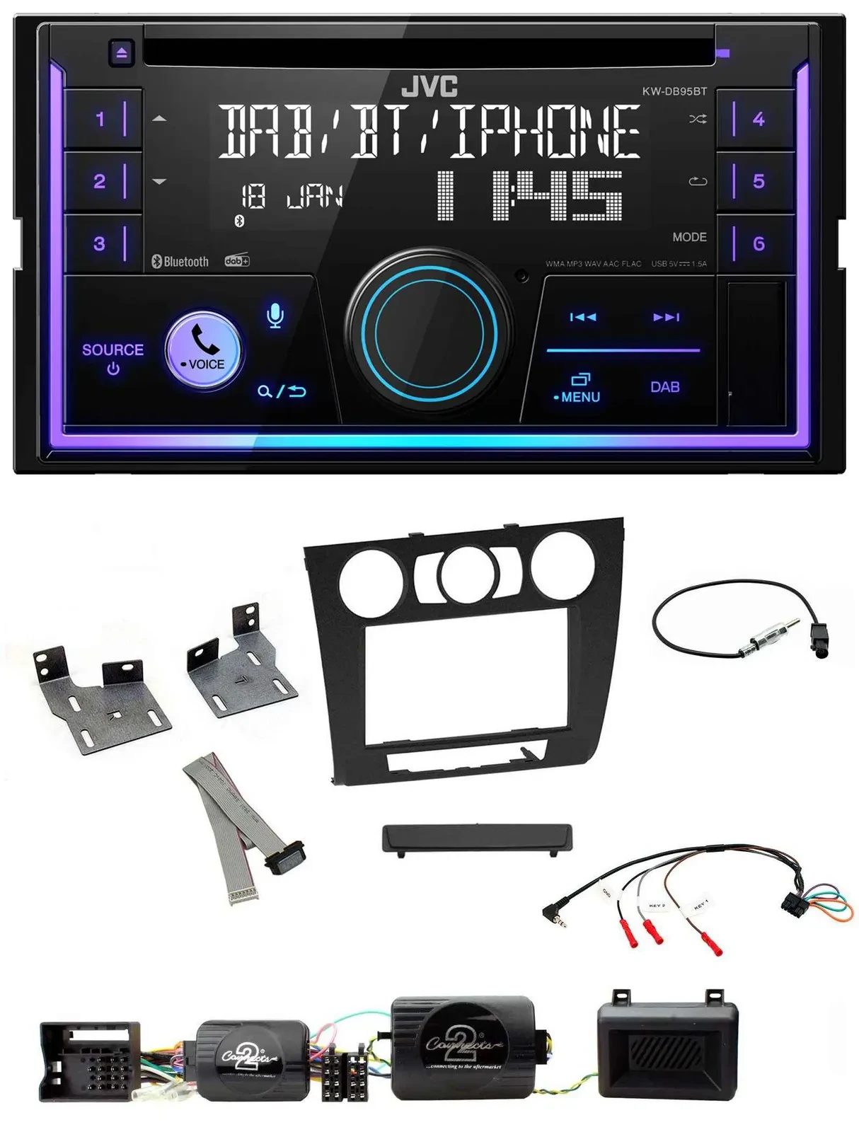 JVC Lenkrad USB 2DIN DAB Bluetooth CD Autoradio für BMW 1er PDC man. Klima E87/E