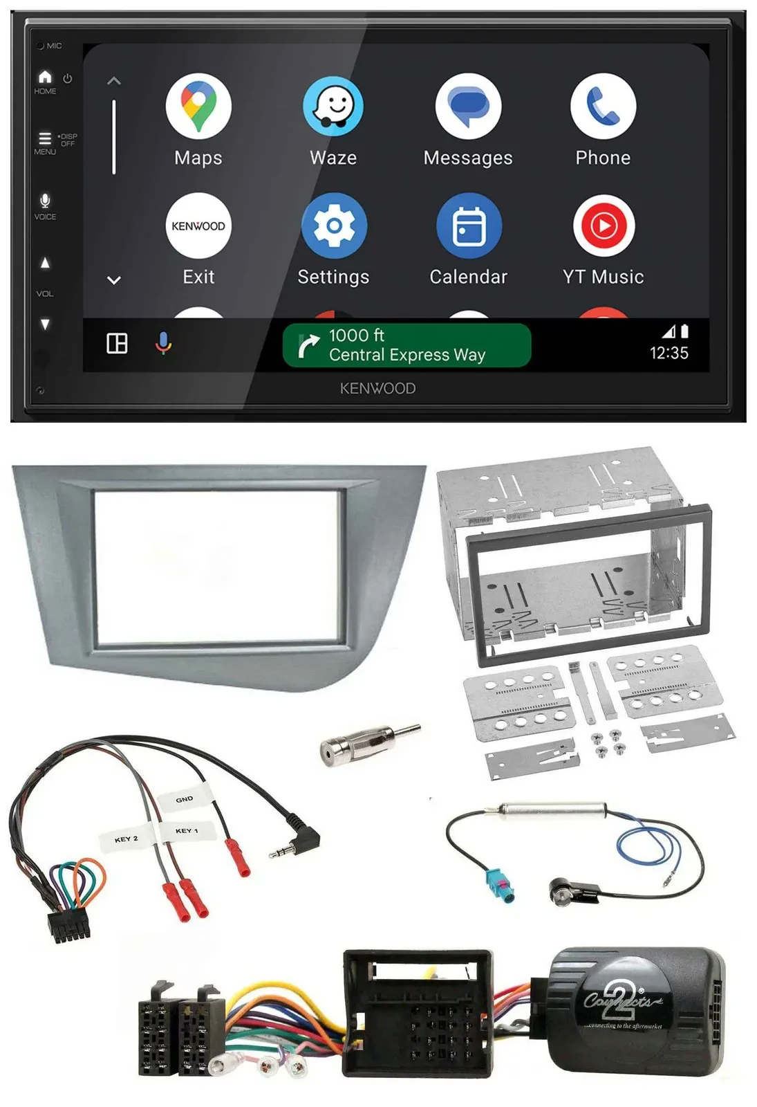 Kenwood DAB Bluetooth USB Lenkrad 2DIN Autoradio für Seat Leon 2005-2012 silber