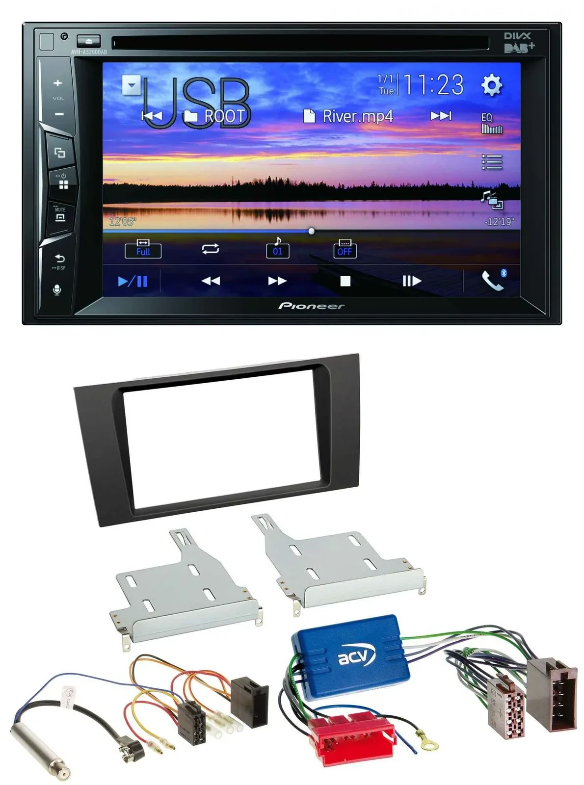 Автомагнитола для Audi A4 (1999–2001) Pioneer 2DIN, Bluetooth, USB, DVD, DAB, MP3