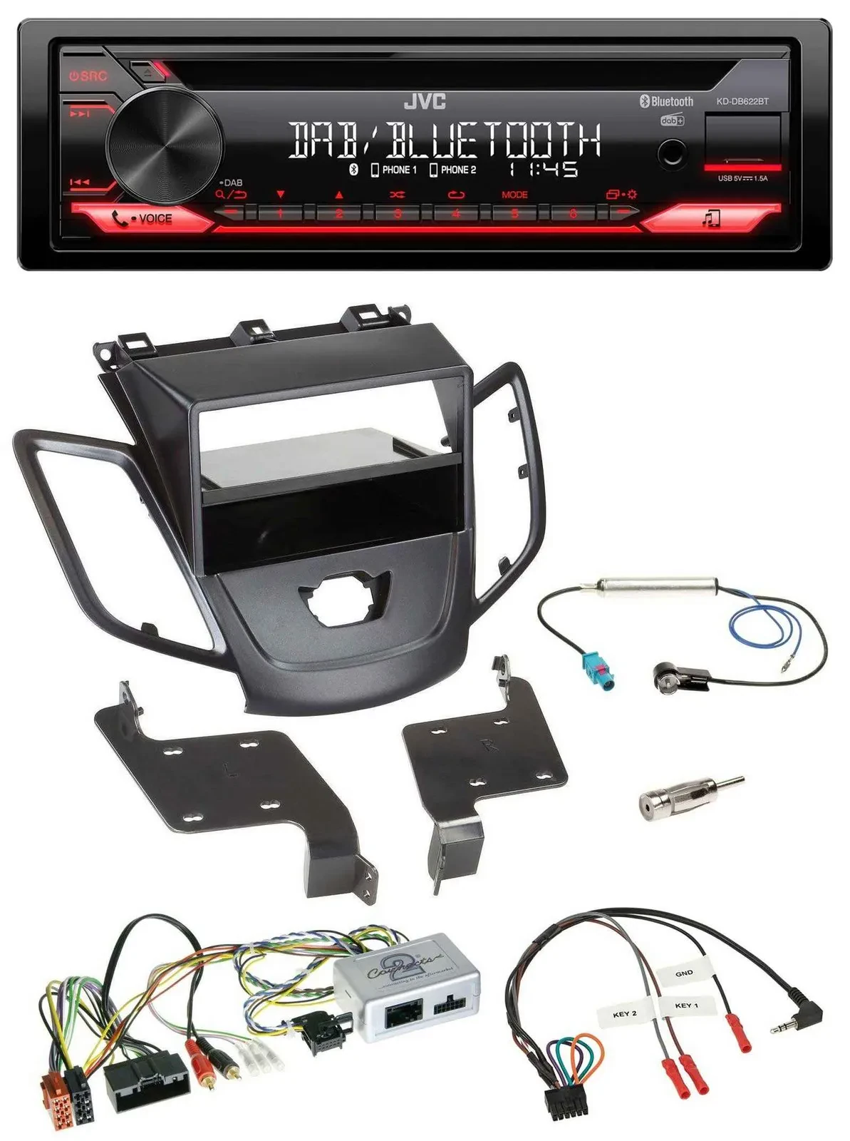 JVC CD DAB USB Bluetooth Lenkrad Autoradio für Ford Fiesta 10-17 ohne Display sc