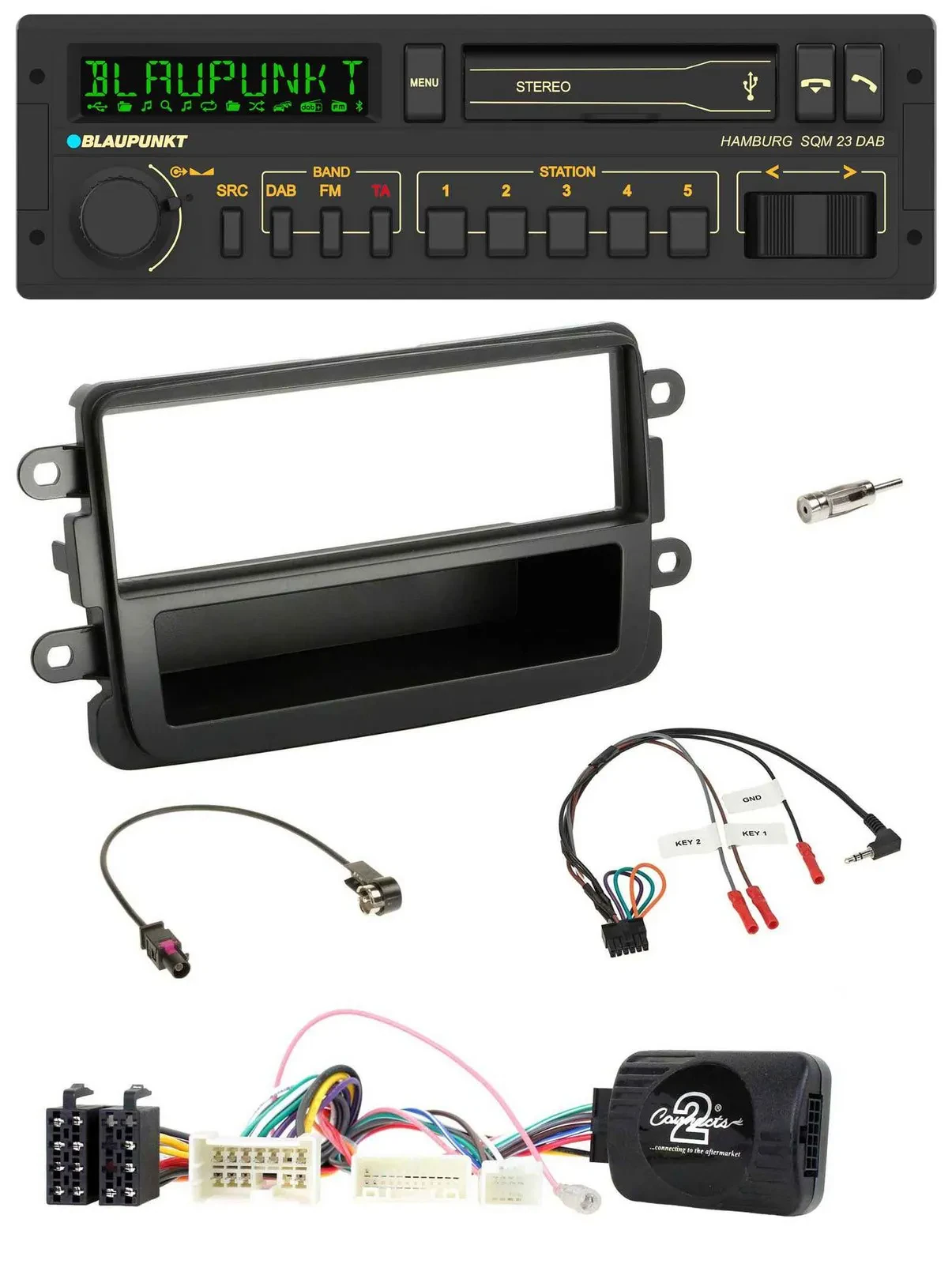 Blaupunkt USB DAB Bluetooth Lenkrad Autoradio für Dacia ab 2012 schwarz