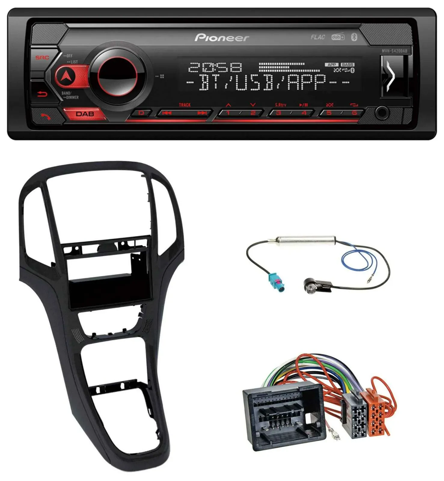 Pioneer MP3 USB DAB Bluetooth Autoradio für Opel Astra J ab 2009 Perl schwarz