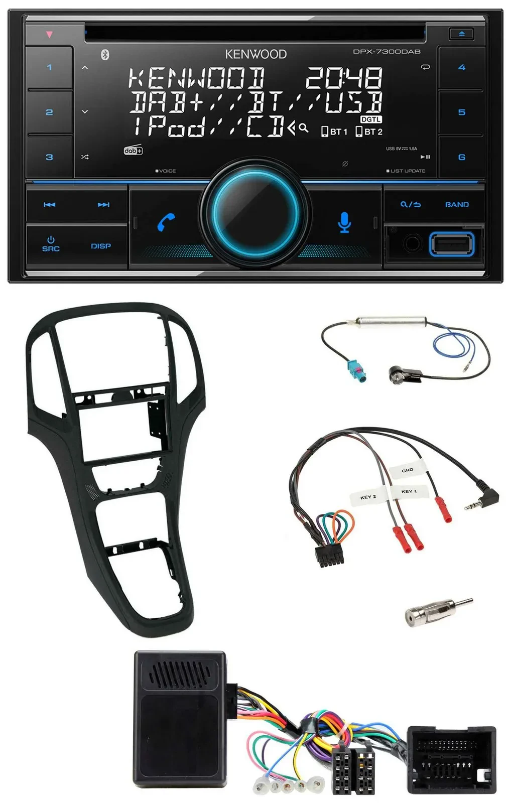 Kenwood CD 2DIN DAB USB Lenkrad Bluetooth Autoradio für Opel Astra ab 09 Perlsch