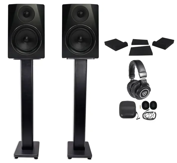 Pair Rockville APM6B 6.5" 350W Studio Monitors+36" Stands+Pads+Headphones