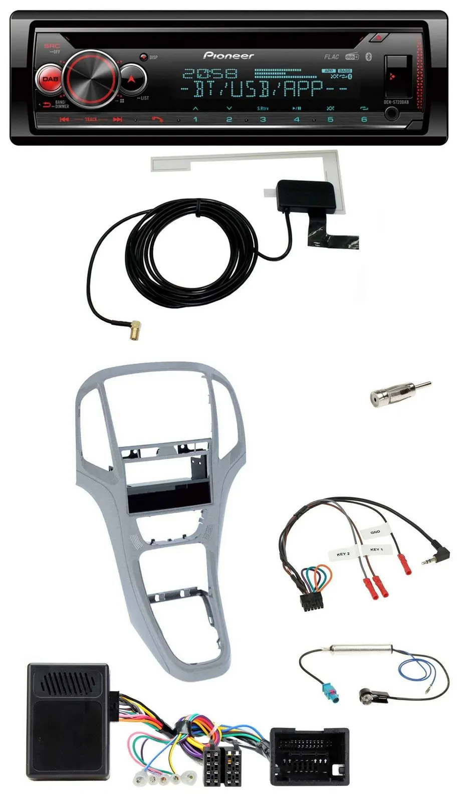 Автомагнитола для Opel Astra J 2009–2016 Pioneer DAB, CD, USB, Bluetooth, поддержка кнопок на руле, платиновый серебристый