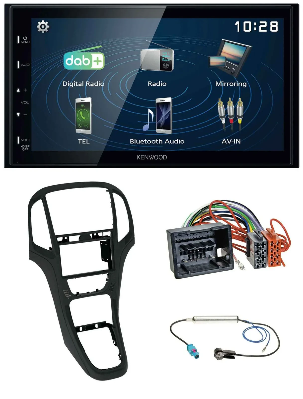 Автомагнитола для Opel Astra J Kenwood 2 DIN Bluetooth USB DAB MP3 перламутрово-черная