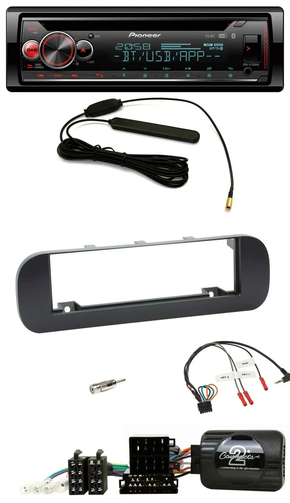 Pioneer USB DAB Lenkrad Bluetooth CD Autoradio für Fiat Panda 2012-2020 schwarz